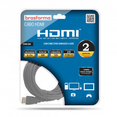 HDMI5002 - CABO HDMI 2.0 4K 3D1080P 2,00M ULTRA HD - BRASFORMA