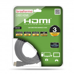 HDMI5003 - CABO HDMI 2.0 4K 3D 1080P 3,00M ULTRA HD - BRASFORMA